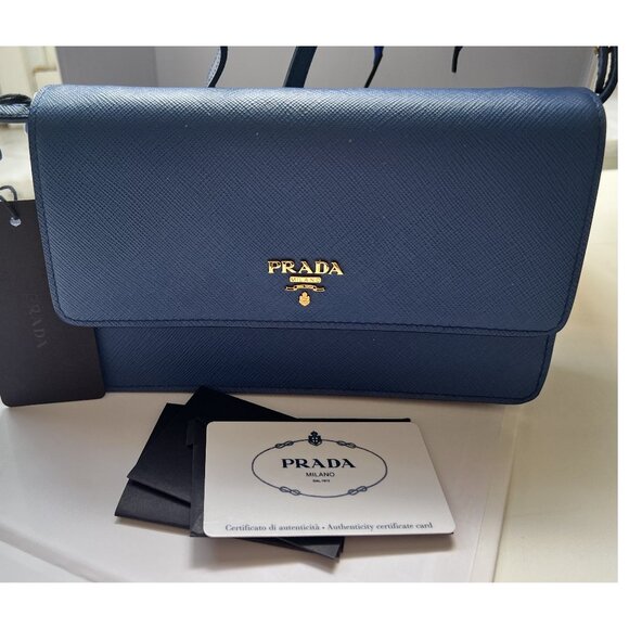 Prada Woc - Saffiano Leather Blue - NEW - Card + Dust Bag + Box + Label - Picture 1 of 13